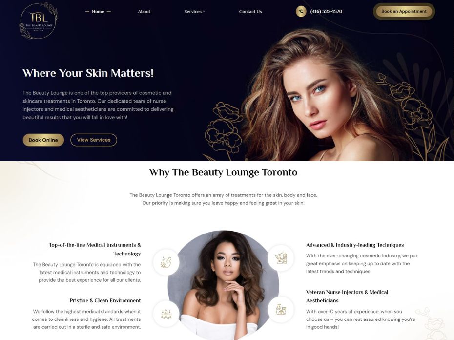custom website design for cosmetic and skin care clinic