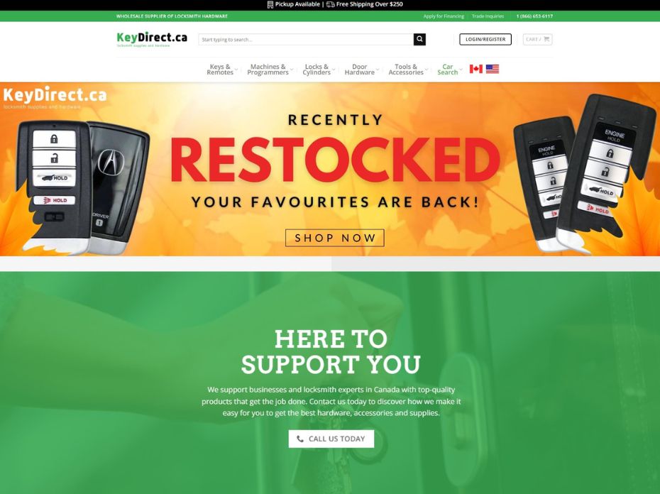 custom website for locksmith wholesaler