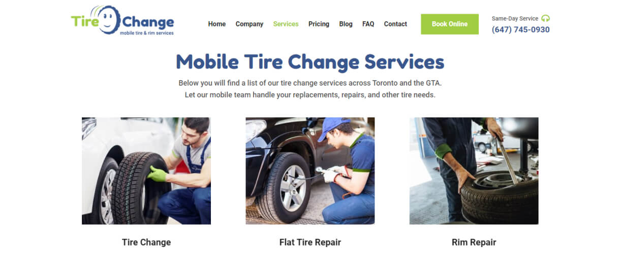 website design for tire change