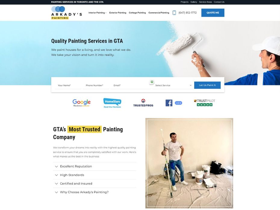 website redesign for painting company