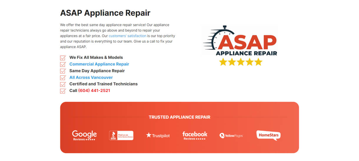 website design and seo for top appliance repair company