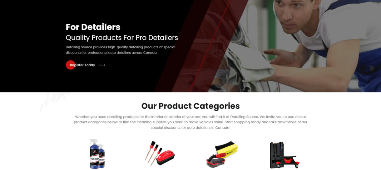 website design for automotive detailing product wholesaler in toronto