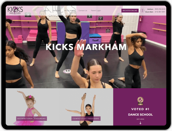 kicks dance studio web design
