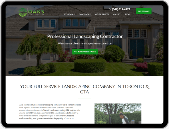 Website design for top landscaping company in toronto