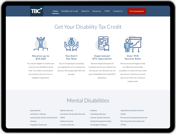 website design for tax benefits canada