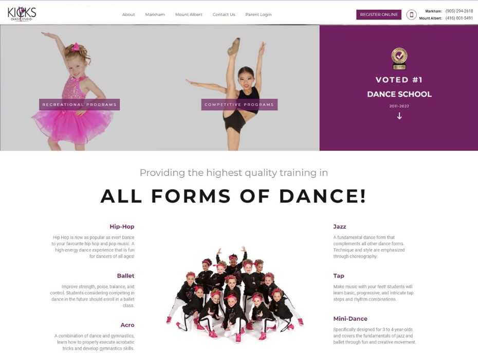 web design for dance studio