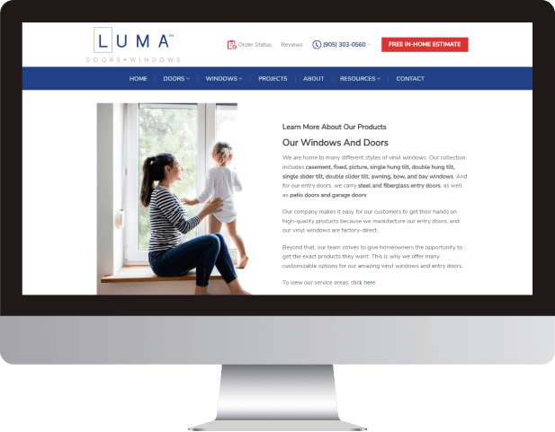 website design for luma doors and windows