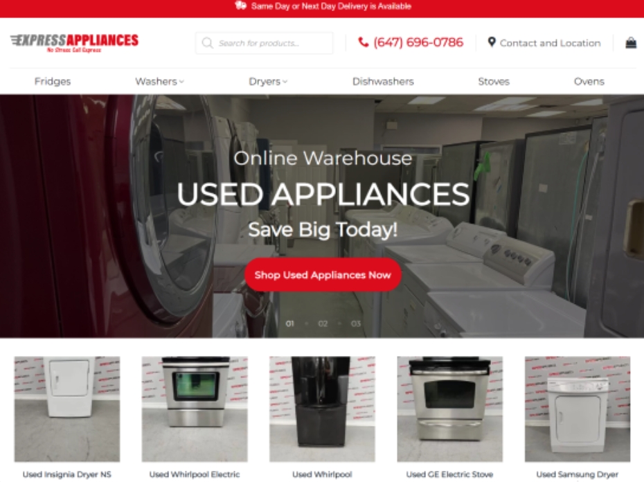 used appliance store web design