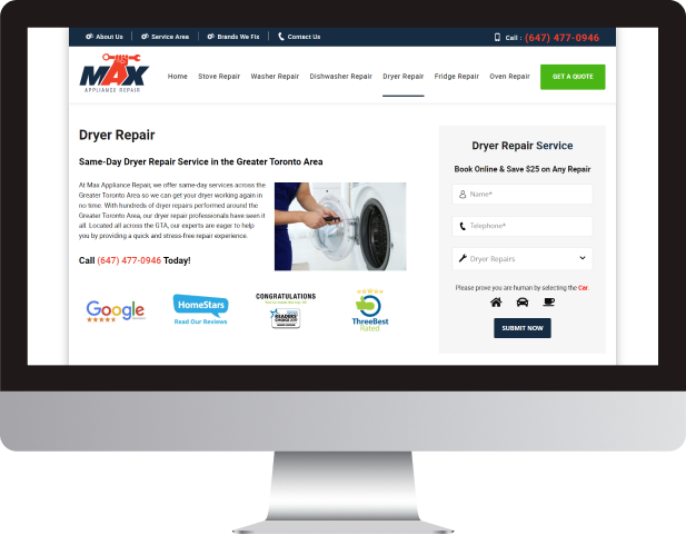 Max Appliance Repair web development