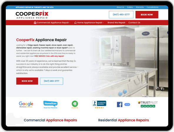 appliance repair company website design