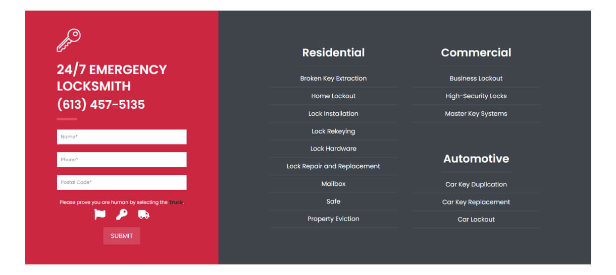 locksmith company landing page