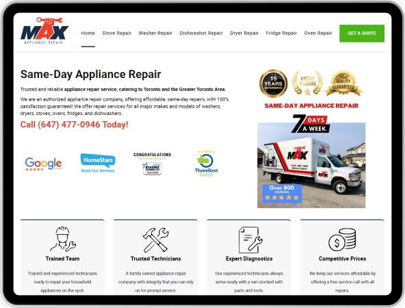 max appliance repair website development