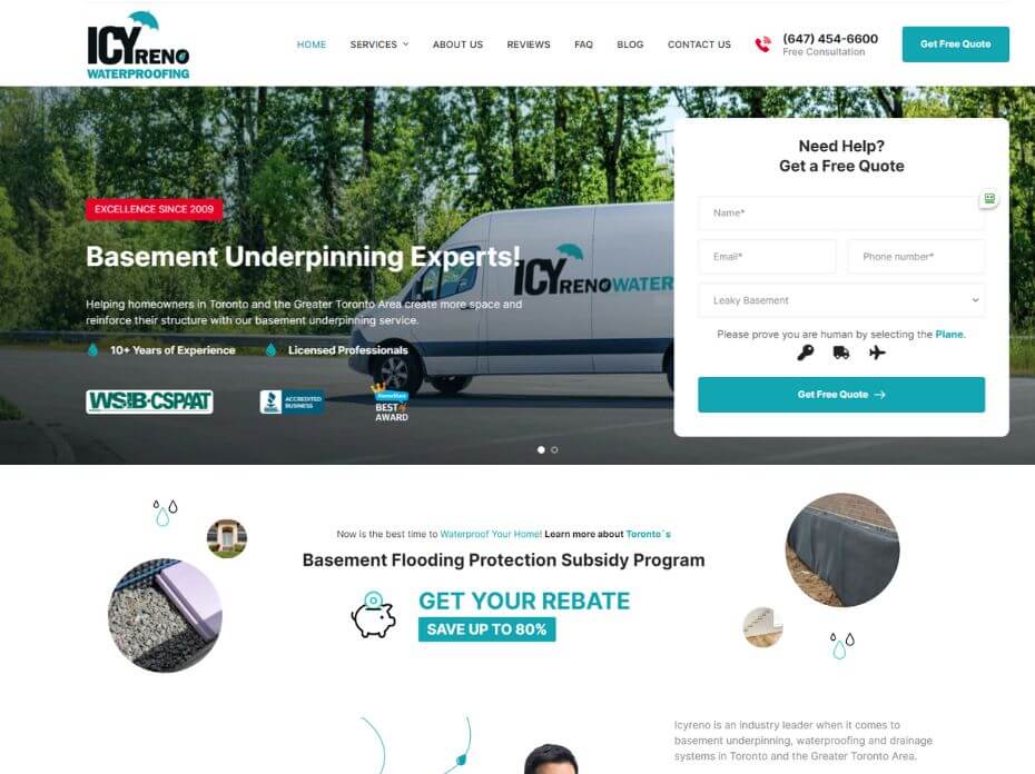 website creation for toronto waterproofing company