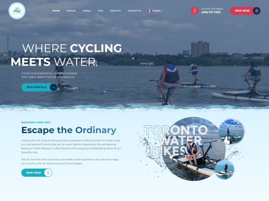 Toronto Water Bikes Website Design