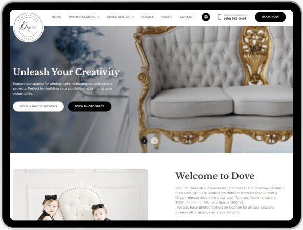 ipad version dove photography webiste design