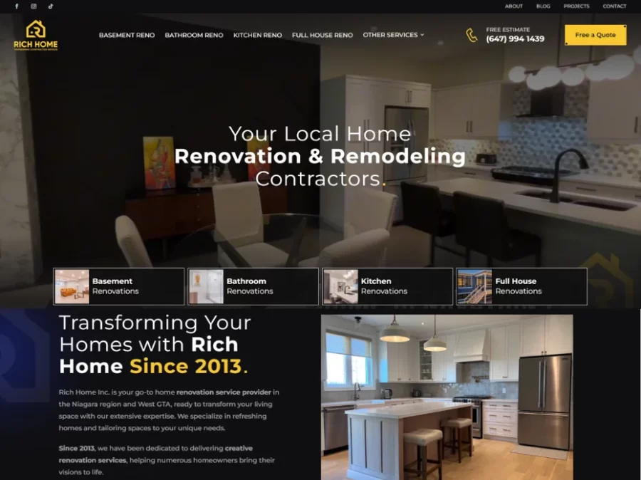 contracting renovation home company custom web design