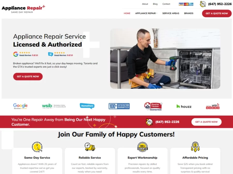 custom web design for appliance repair company