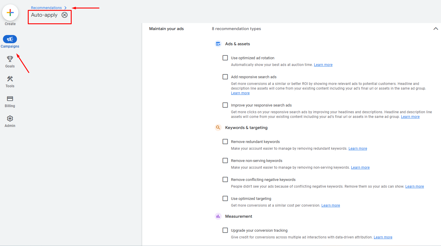 google ads auto apply recommendations