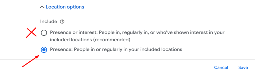 google ads setting locations