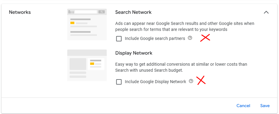 google ads settings search partners