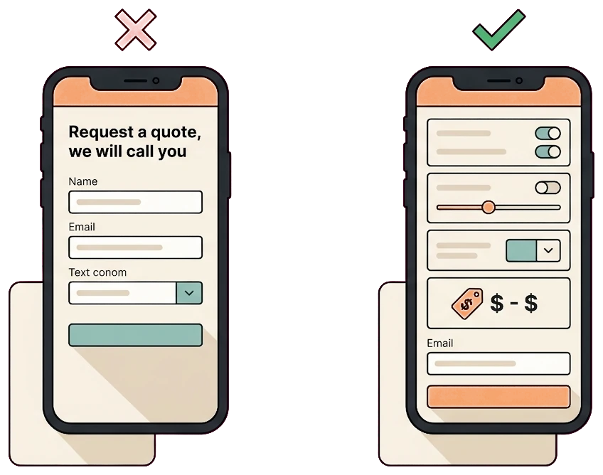 Before and after windows and doors website adding an instant price estimator on mobile