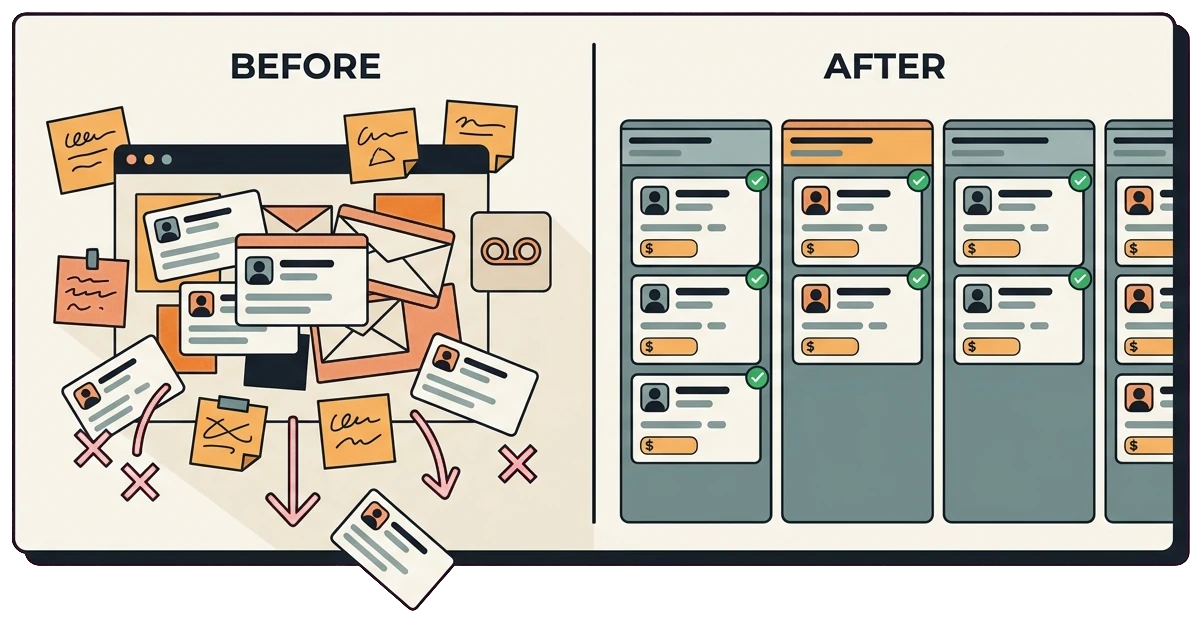Before and after custom home builder lead management moving from scattered inboxes to one CRM