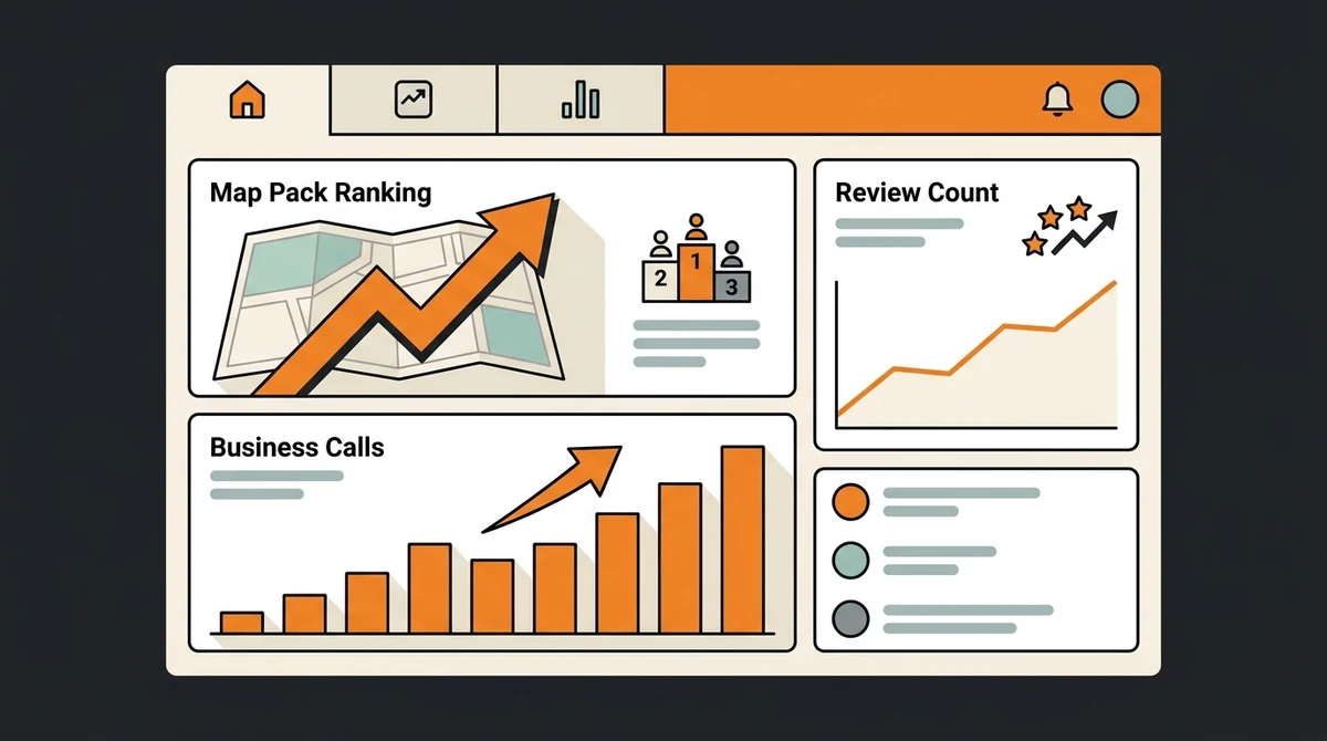 Locksmith local SEO results dashboard showing GBP calls up 130 percent