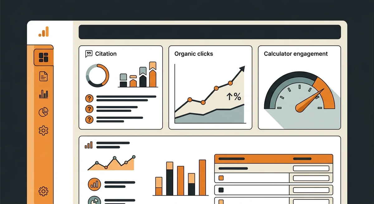 Windows and doors SEO and AEO results dashboard showing organic clicks up 110 percent