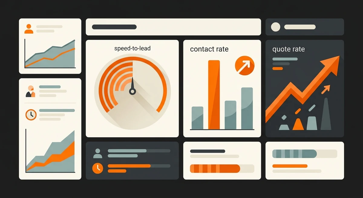 Insurance results dashboard showing speed to lead under 60 seconds and contact rate up 80 percent