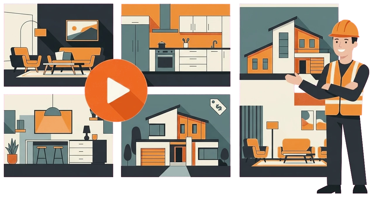 Custom home builder portfolio-first website illustration with full-bleed project galleries