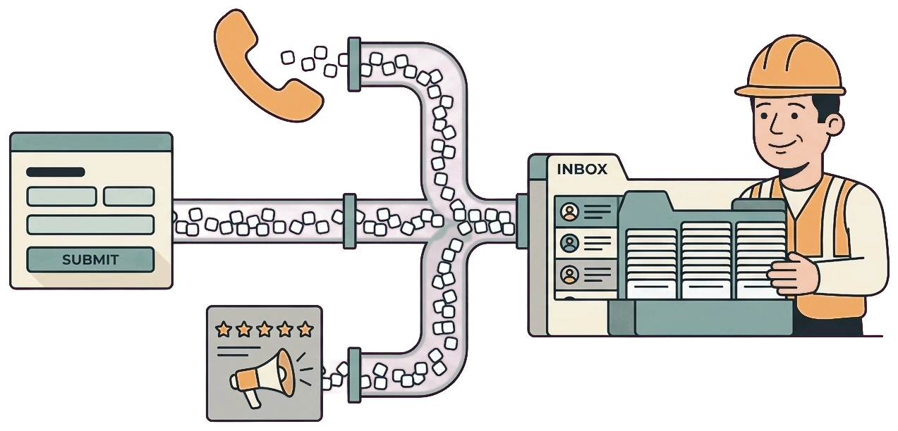 Custom home builder leads from website, ads, and calls flowing into a single CRM