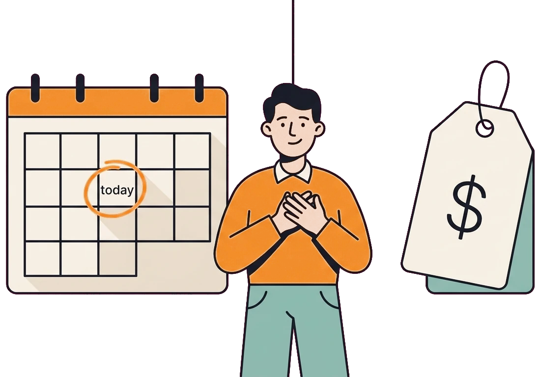 Appliance repair booking illustration showing same-day availability and upfront diagnostic fee
