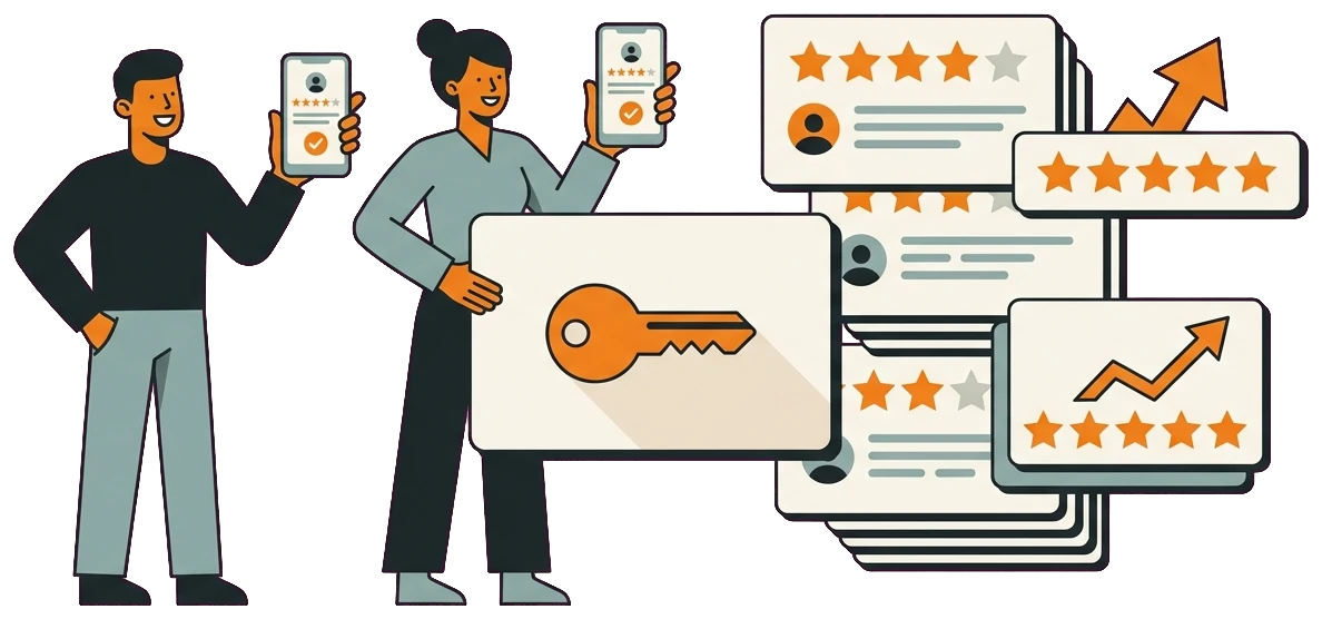 Locksmith review generation illustration with rising star rating