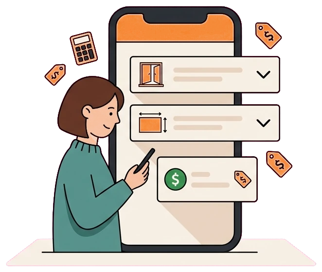 Windows and doors interactive cost estimator illustration showing an instant price range