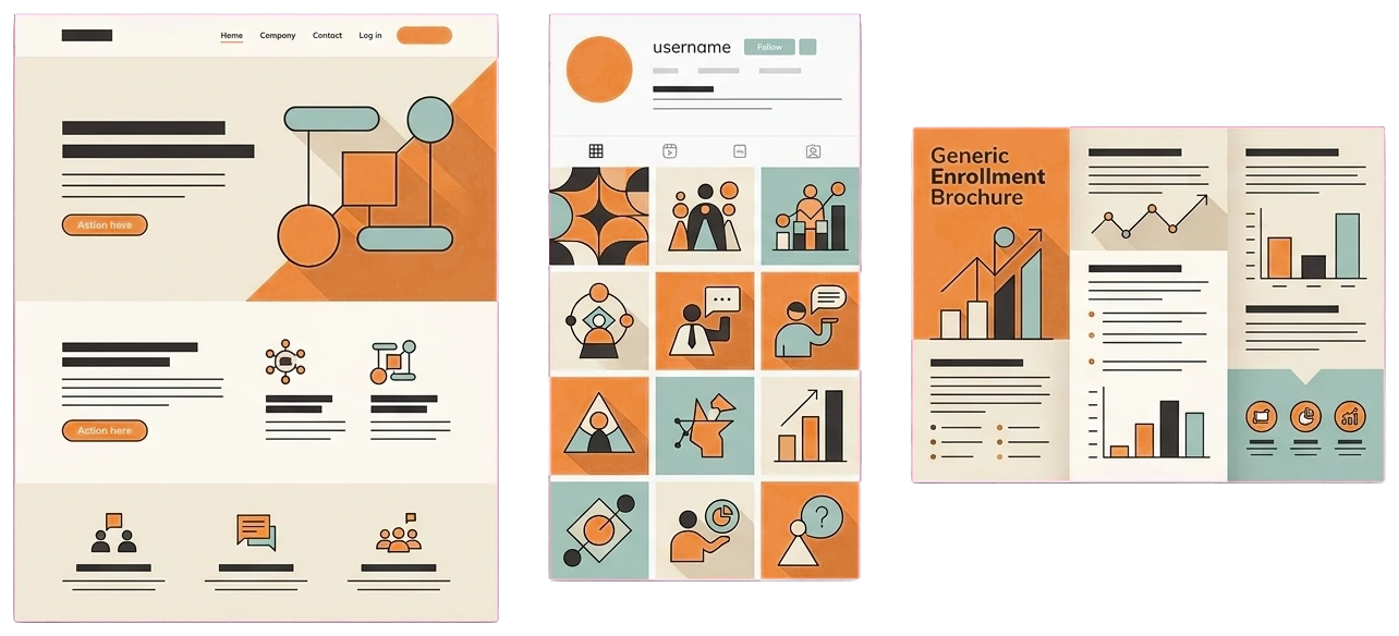 Beauty institute brand rolled out consistently across website, social, and enrollment materials