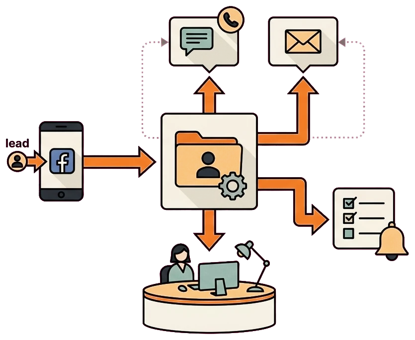 Insurance Meta lead automation flow from lead to CRM to agent routing
