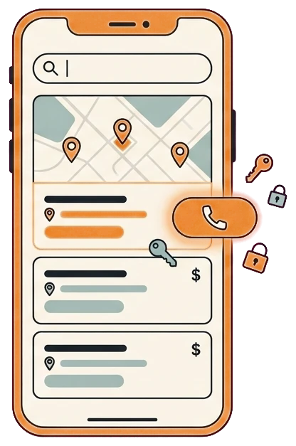 Locksmith emergency search showing a top-three Google map pack result on mobile