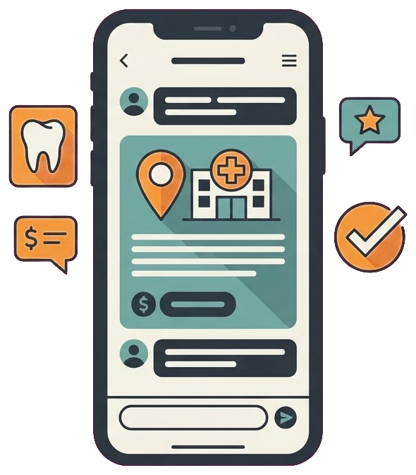Dental AI answer naming a local practice as the recommended source on mobile