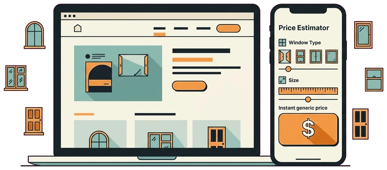 Windows and doors website with interactive price estimator on laptop and phone