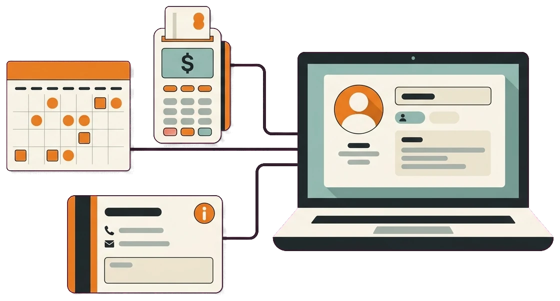 Tree removal booking, payments, and CRM connected into one integrated system on a laptop