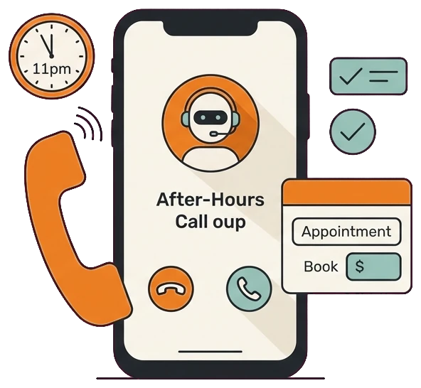 Residential HVAC AI phone receptionist answering an after-hours call and booking an appointment